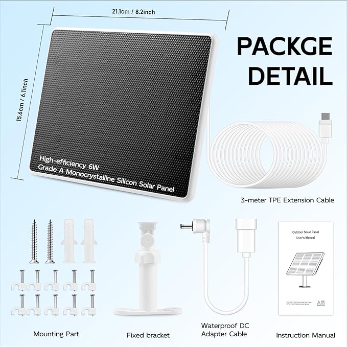 Solar Panel for Ring Camera, 3 Pack 6W Solar Charger Compatible - Image 6