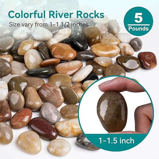 5 lbs Decorative Rocks for Potted Plants, 1-1 1/2 inch River Rocks for Plants - Image 2