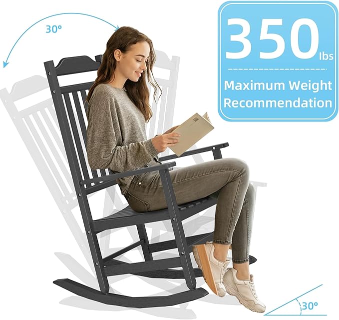 Patio Rocking Chair Outdoor Set of 2, Weather Resistant Poly Resin Oversized - Image 8