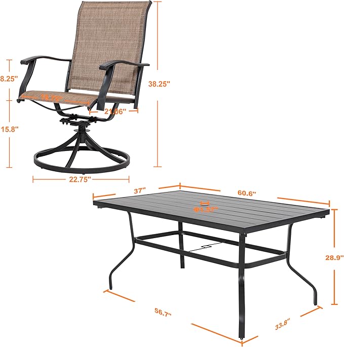 NUU GARDEN 7 Piece Outdoor Dining Set, 6 Swivel Patio Chairs and 1 Dining Table - Image 6