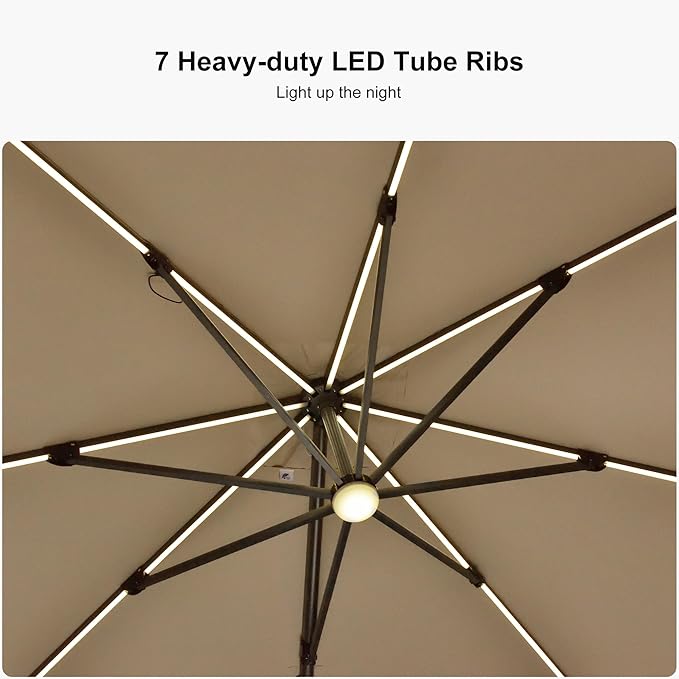 PURPLE LEAF 10 Feet Patio Umbrella Outdoor Cantilever Solar Powered LED Square - Image 4