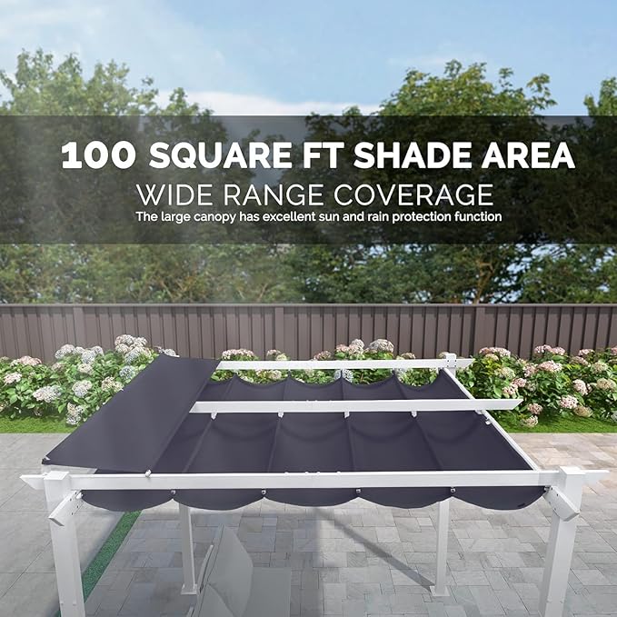PURPLE LEAF 10' x 10' Outdoor Aluminum Pergola White Heavy-Duty Retractable - Image 8