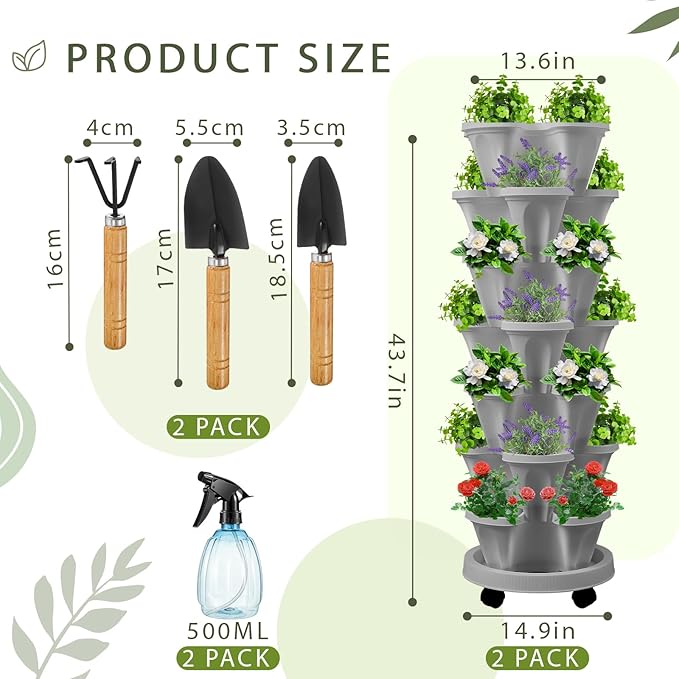 Umigy 2 Set of 7 Tier Vertical Planter Stackable Tower Planters Strawberry Herb - Image 2
