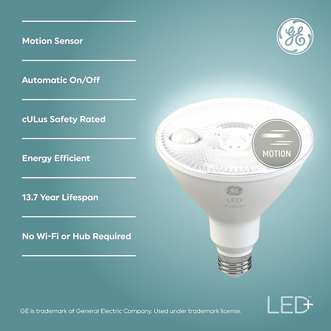 GE LED+ Motion LED Light Bulbs, PAR38 Outdoor Security Floodlights, Warm White - Image 2