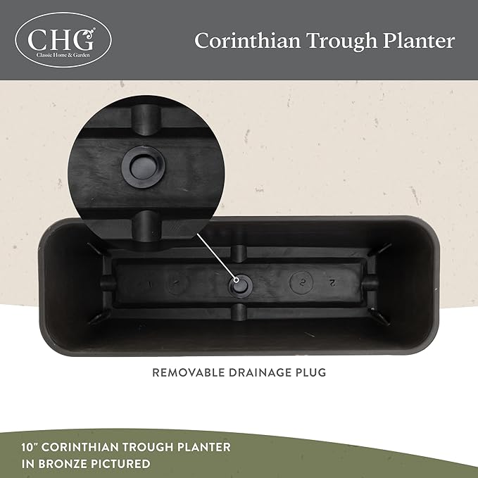 Classic Home and Garden Corinthian Rectangular Trough Window Box Planter - Image 3