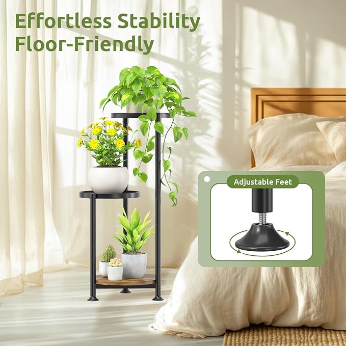 3 Tier Plant Stand Indoor Outdoor, 10in Wide Metal Tiered Tall Flower Pot - Image 6