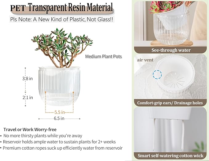 Melphoe Self Watering Pots for Indoor Plants Planter, 6.5 Inch 2 Pack Planters - Image 6