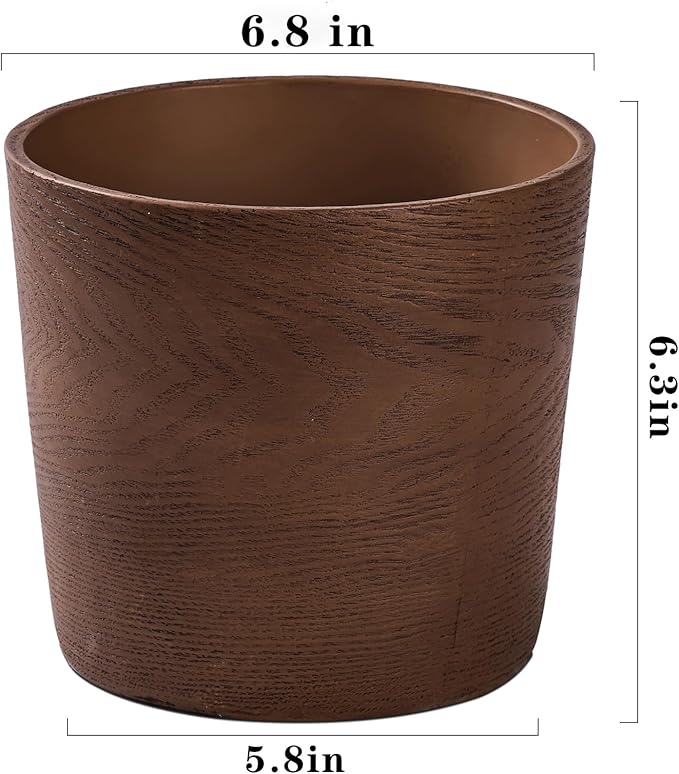 Ekirlin 7 inch Plant Pot, Resin Mahogany Texture Flower Planters - Image 4