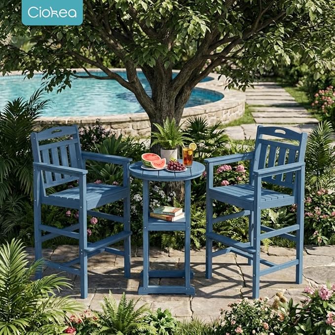 Ciokea 3-Pcs Bistro Table and Chairs, All-Weather Round High Top Bar Table - Image 2
