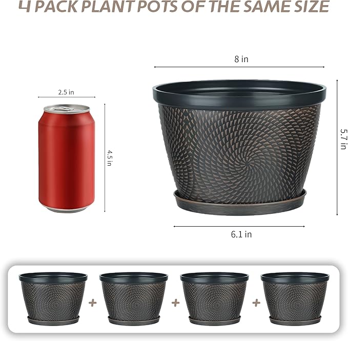 Quarut 4 Pack 8 Inch Flower Pots - Image 3