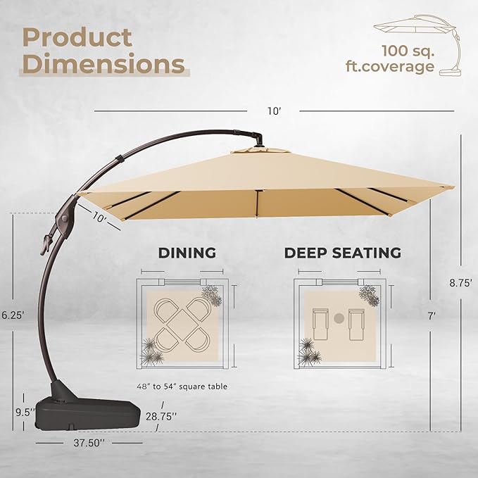 Grand patio Sunbrella 10x10 FT Cantilever Umbrella - Image 4