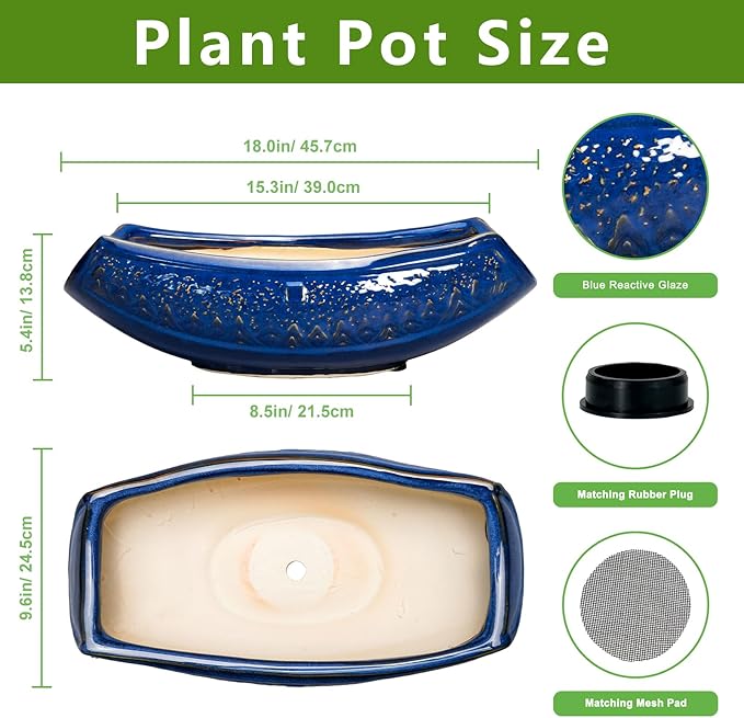 Bonsai Pots - 18 Inch Large Ceramic Succulent Pots - Image 2
