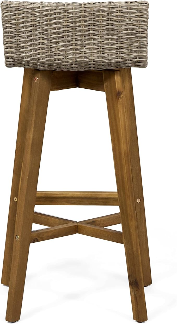 Christopher Knight Home La Brea Outdoor Acacia Wood and Wicker Barstools - Image 8