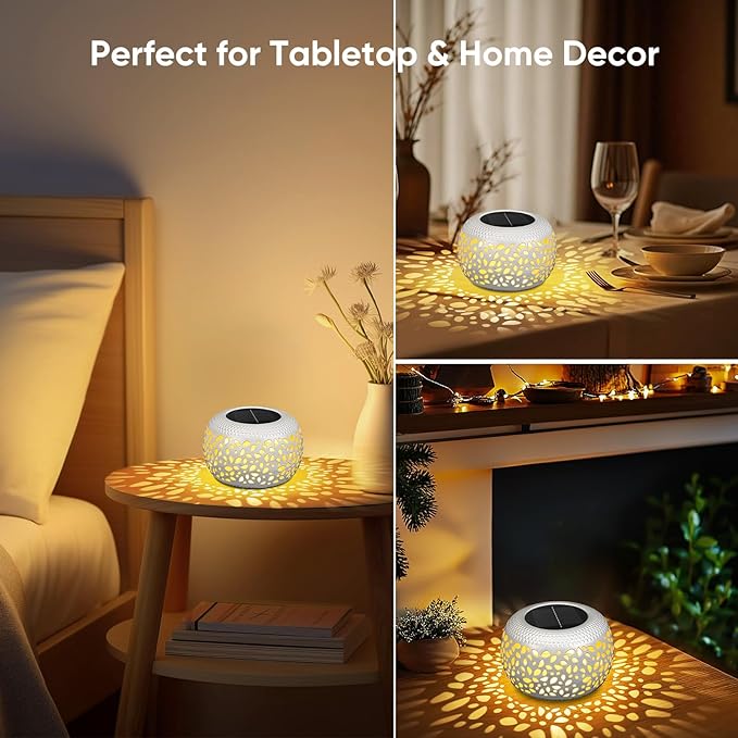 Solar Lanterns Outdoor Waterproof: 2 Pack White Hollow Out Metal Solar Lights - Image 6
