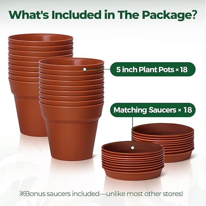 T4U Flower Pots 18-Pack, 5 Inch Plant Pot - Image 6