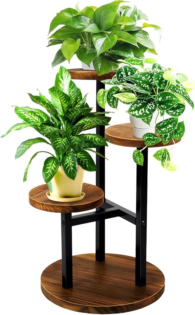 GEEBOBO 3 Tier Plant Stand Indoor, Metal Wood Plant Stands by GEEBOBO