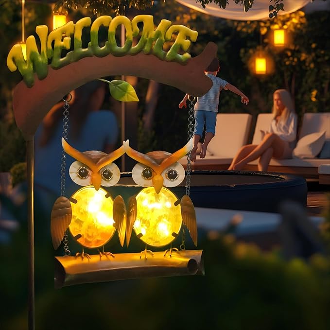 HONGLAND Solar Lights Outdoor Decor, Owl Swing Garden Decor, Owl Gifts - Image 9