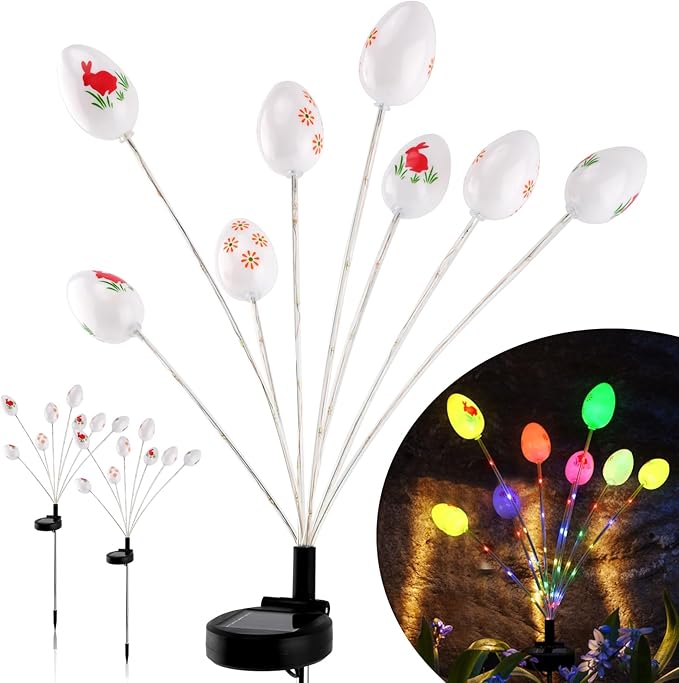 2 Packs Solar Easter Decorations Outdoor Stake Lights, 16 LEDs Colorful Swaying - Image 4
