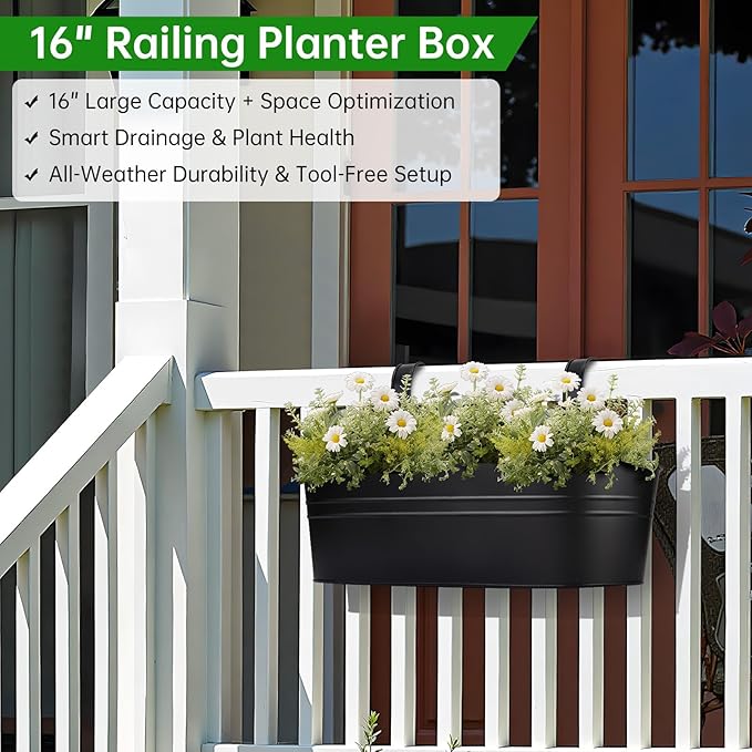 OGIMA Railing Planter Box, 3 Pack 16" Large Hanging Planters - Image 3
