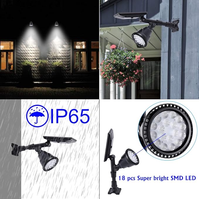 Solar Spotlights Outdoor 18 LED 300 Lumens Waterproof Adjustable Wall Light - Image 4