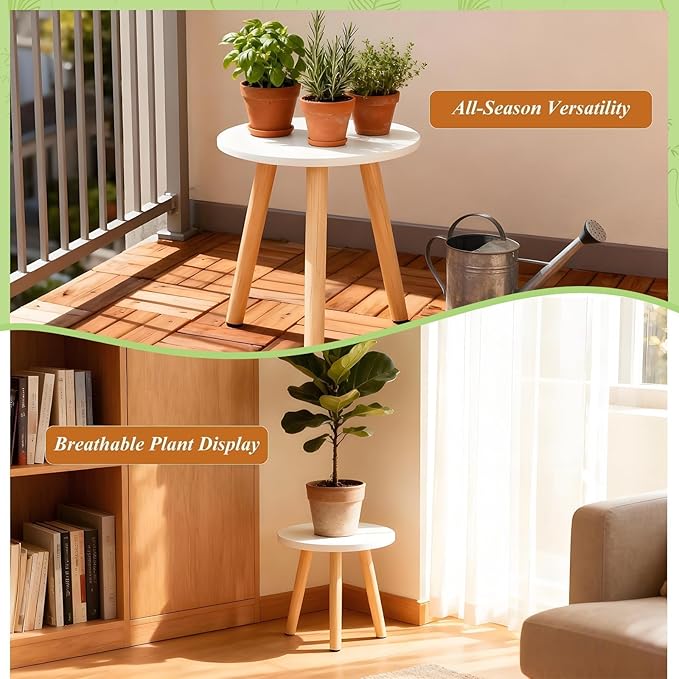 Plant Stand Indoor/Outdoor for Plants, Wood White Planter Stands Holder Mid - Image 3