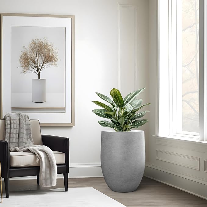 Kante Tall Concrete Planter, 21.7-Inch Height Gray Large Indoor Outdoor Plant - Image 5