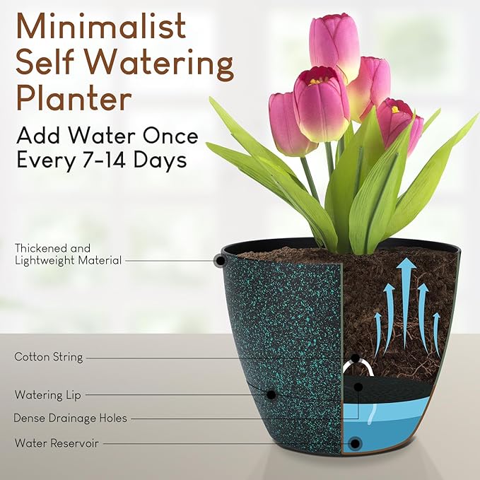 Plant Pots 10/9/8/7.5/7 inch, Self Watering Planters - Image 4
