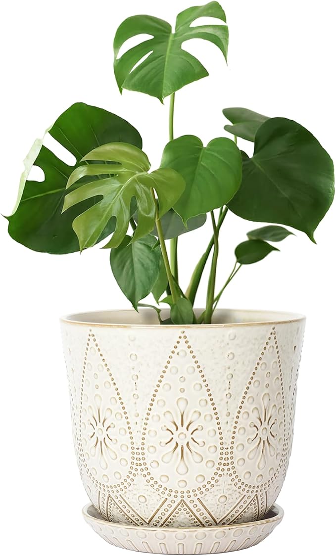 Gepege 10 Inch Plant Pot, Creamy White Ceramic Planter by Gepege