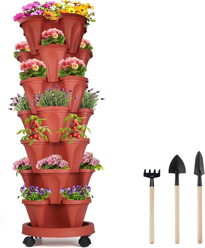 DUNCHATY Stackable Planters 7 Tier Vertical Garden Planting Tower Planters by DUNCHATY