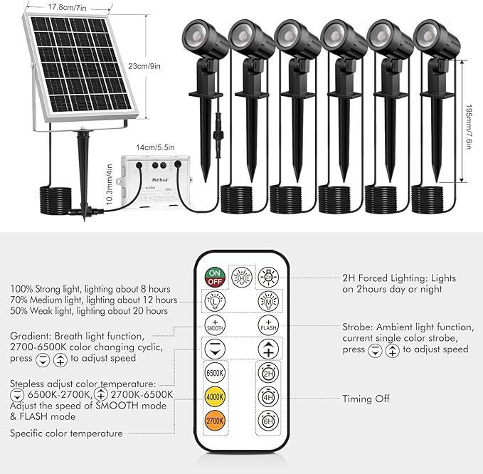 MEIHUA 6 in 1 Solar Spot Lights Outdoor, Solar Landscape Spotlights - Image 7