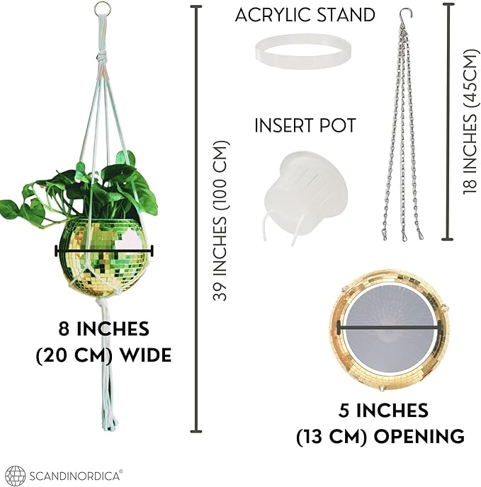 SCANDINORDICA Disco Ball Planter – Disco Ball Plant Hanger, Mirror Disco Planter - Image 3