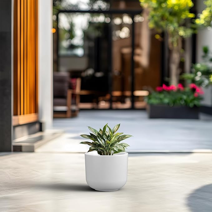 Kante Round Concrete Planter, 9 Inch Dia Classic Style Large Plant Pot - Image 3