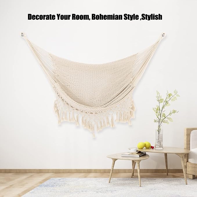 Hammock Chair，Max 330lbs, Large Hanging Chair, Soft Cotton Rope Swing Chair - Image 7