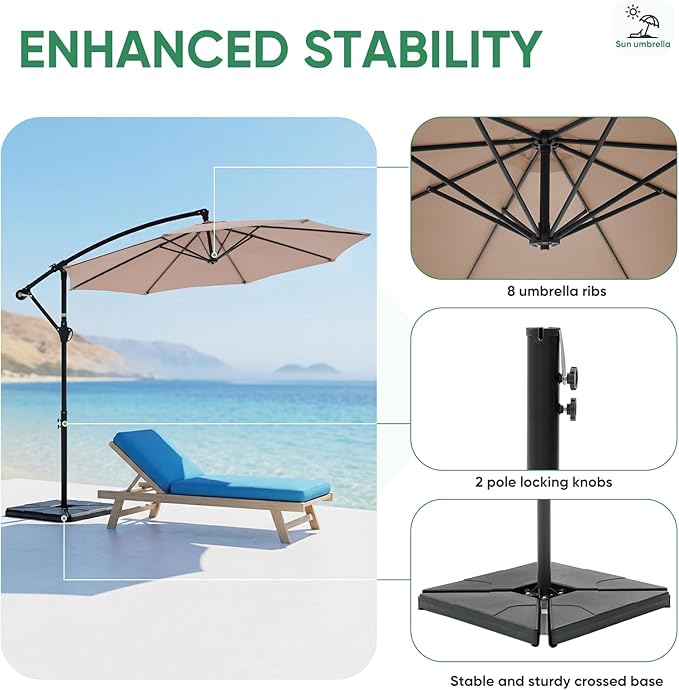 NEWBULIG 10FT Patio Umbrella, Offset Cantilever Outdoor Patio Table Umbrella - Image 4