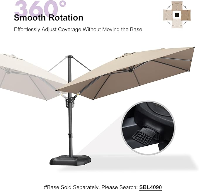 PURPLE LEAF 10 Feet Patio Umbrella Outdoor Cantilever Square Umbrella Aluminum - Image 8