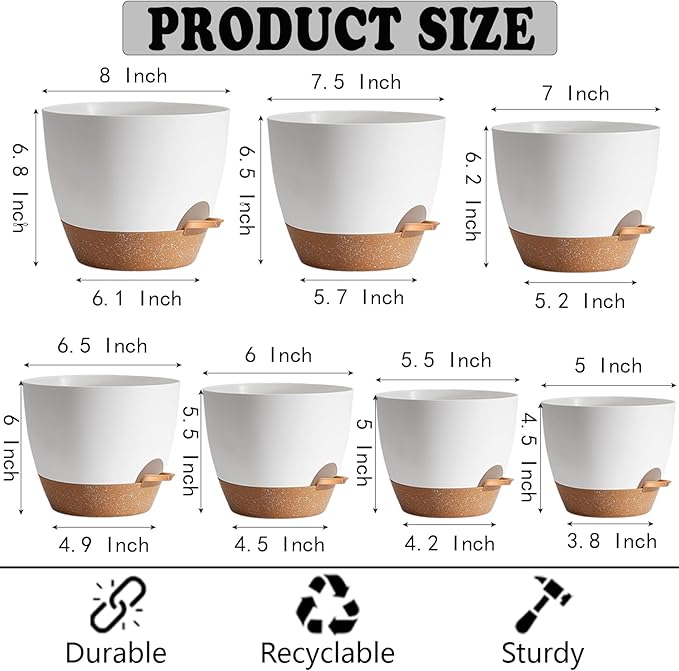 White Self Watering Pots with Drainage Planting Pot - Image 2