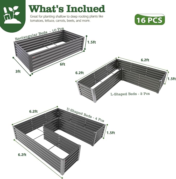 A ANLEOLIFE Set of 16, 18 Inch Tall Galvanized Raised Garden Beds Kit, - Image 2