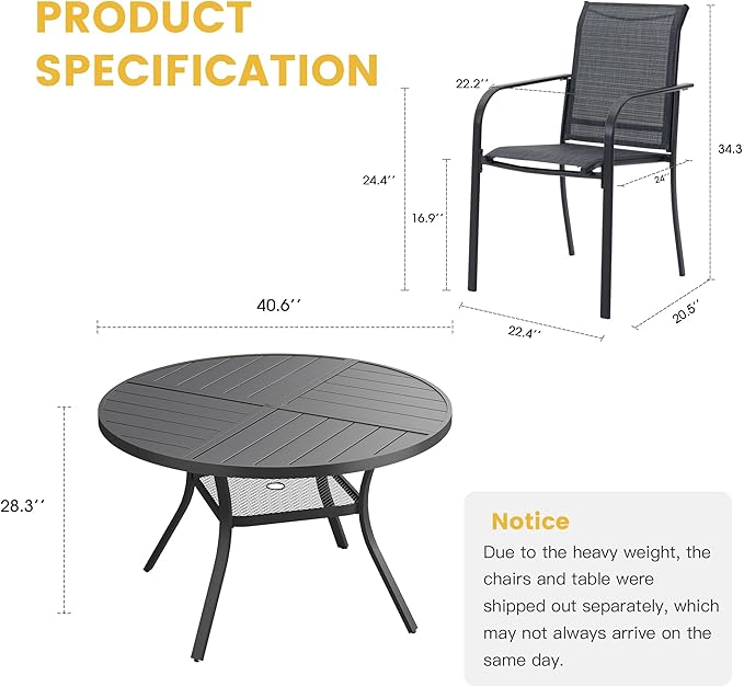 VICLLAX Patio Table and Chair Set of 4, All Weather Metal Round Outdoor Dining - Image 7