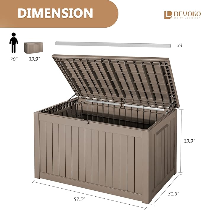 Devoko XXL 230 Gallon Resin Large Deck Box Waterproof Outdoor Storage Box - Image 2