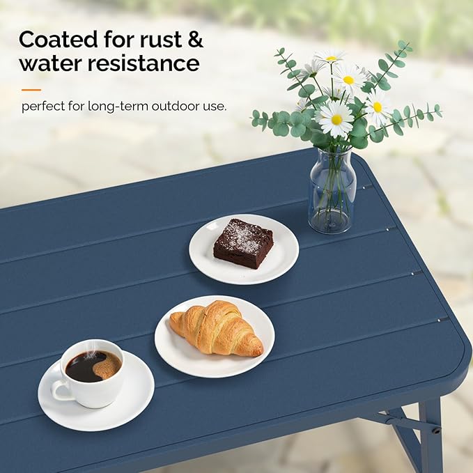 VINGLI Outdoor Folding Coffee Table, Rectangle Drainable Iron Patio Table - Image 6