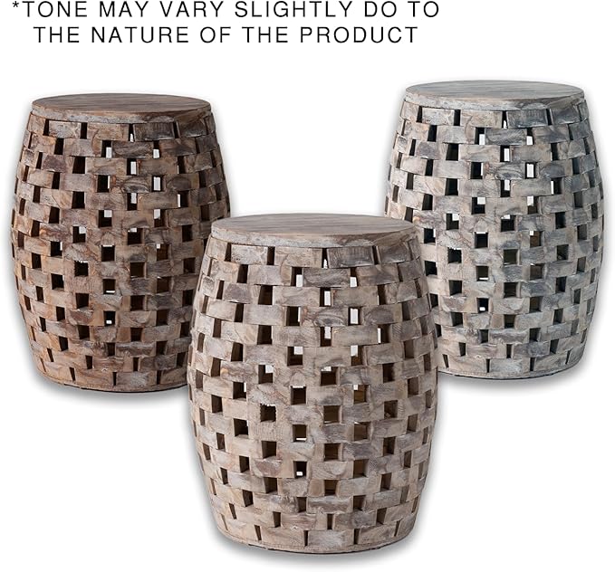 Balkene Home 62419 Maya Oval Rustic Garden Stool Wood Outdoor Seating & End - Image 6