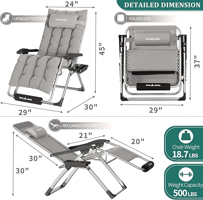 UDPATIO Oversized Zero Gravity Chair 29In XL Patio Reclining Chair - Image 3