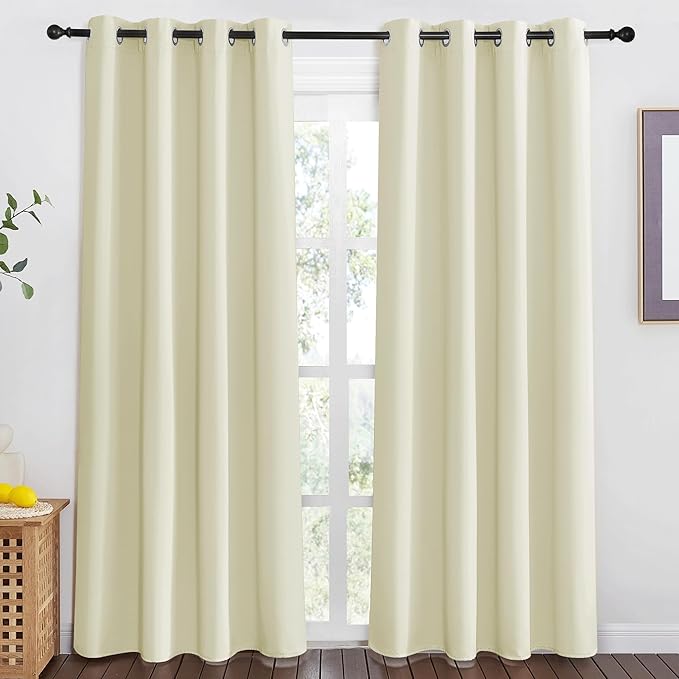 NICETOWN Room Darkening Beige Curtain 80 inch Length, Grommet Thermal Insulated - Image 2