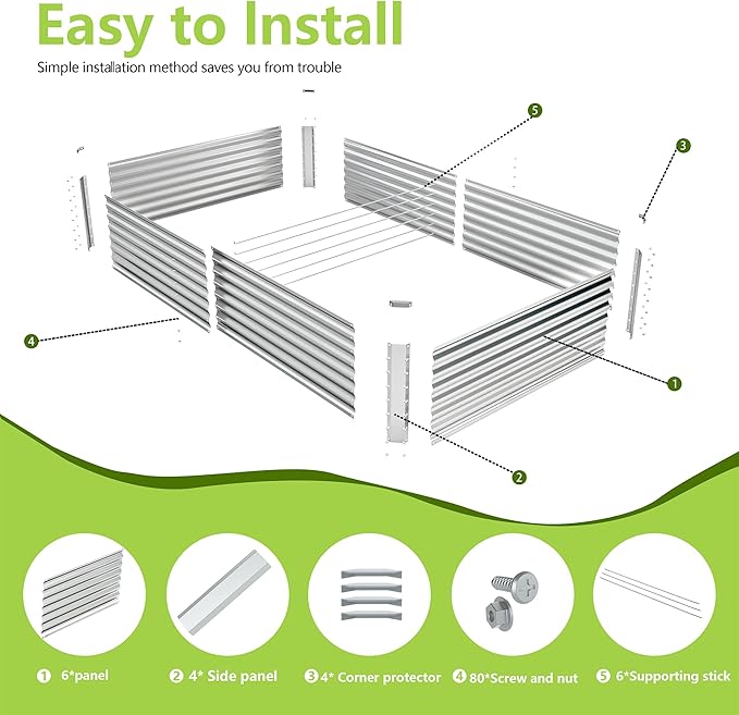 8x4x2FT Galvanized Raised Garden Bed, Galvanized Planter Boxes Outdoor - Image 3