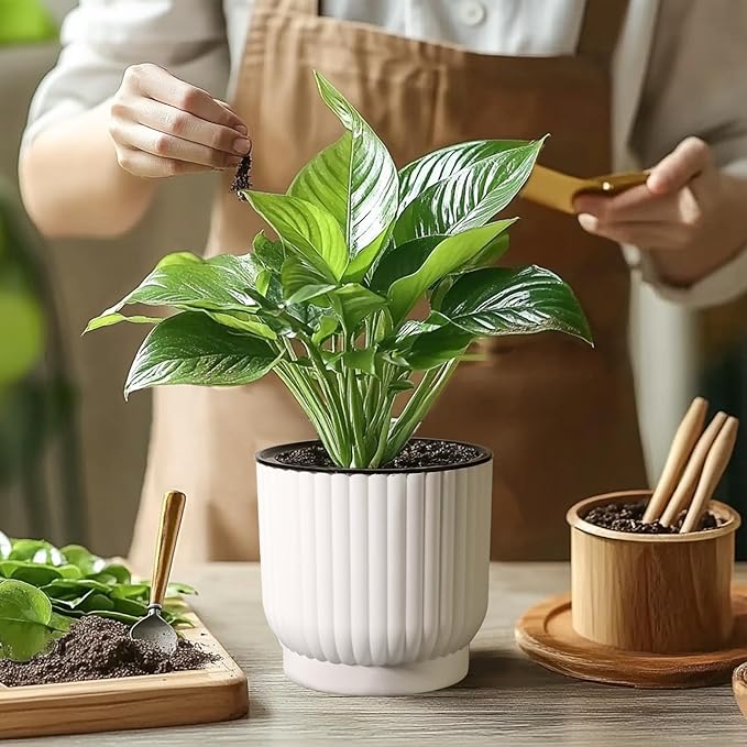 T4U 7 Inch Self Watering Pots for Indoor Plants, 4 Pack Plant Pots, Self - Image 8