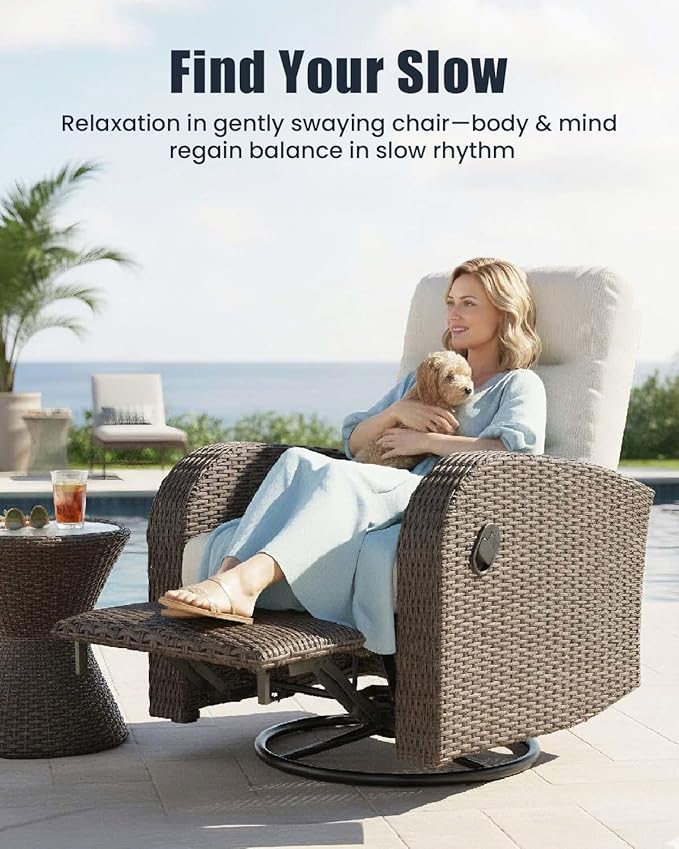 Outdoor Swivel Recliner Chair Set of 2, All-Weather Wicker Reclining Patio Chair - Image 3
