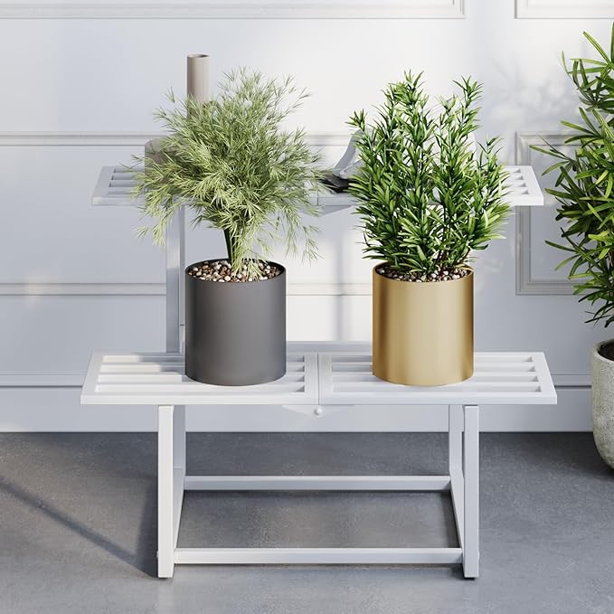 Metal Plant Stand Indoor, Outdoor Iron Plant Shelf, Heavy Duty Slatted Display by HomecourtyardsInterio