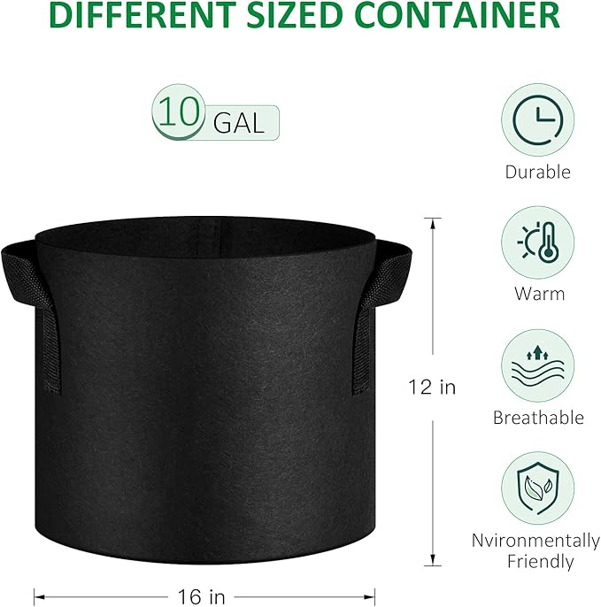 12-Pack 10 Gallon Thickened Non-Woven Grow Bags, Aeration Fabric Pots - Image 2