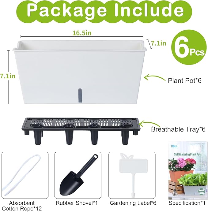 Window Box Planter 6 Pcs, 16.5 Inches Self Watering Rectangle Flower Plant Pots - Image 5