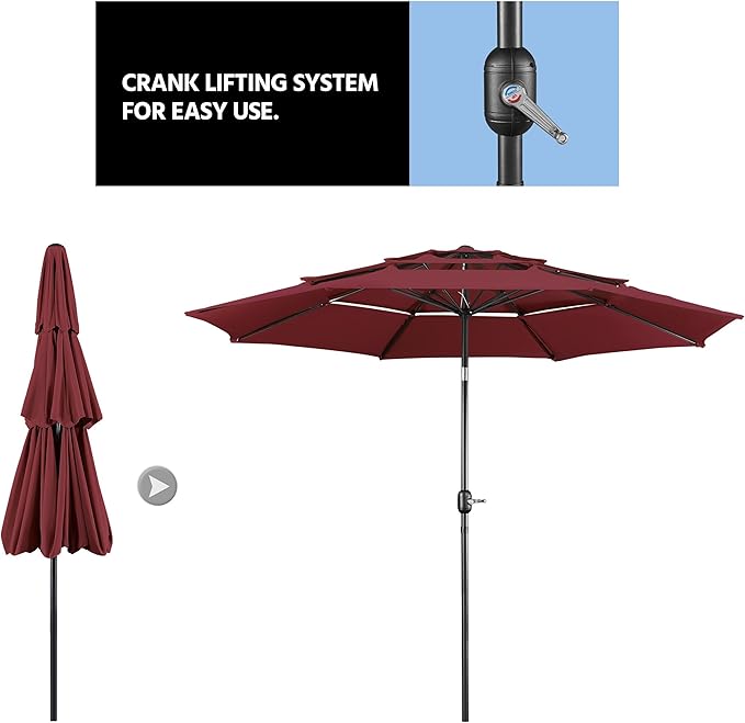 Yaheetech 3 Tier Patio Umbrella 10ft Vented Outdoor Large Market Table Umbrella - Image 7
